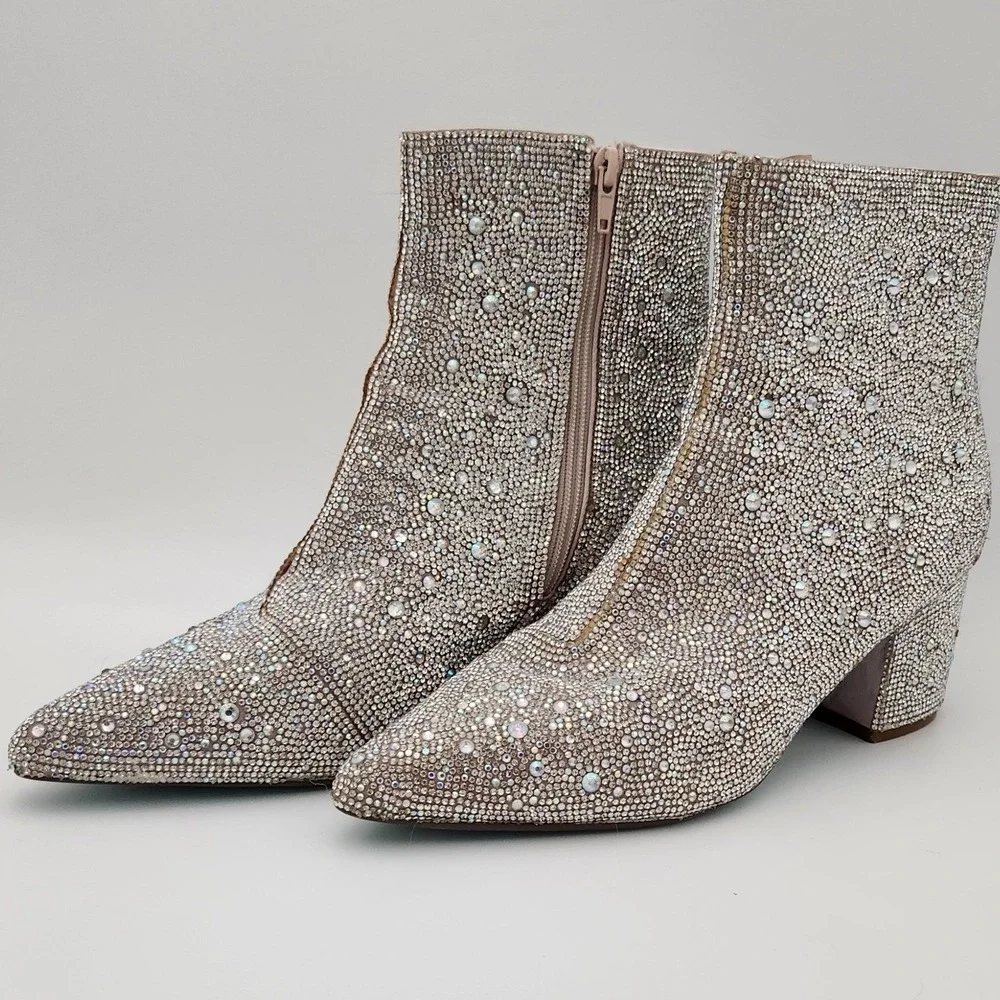 Betsey Johnson Kyla Ankle Booties Women 10 Blue Rhinestone Western Glam SB-KYLA